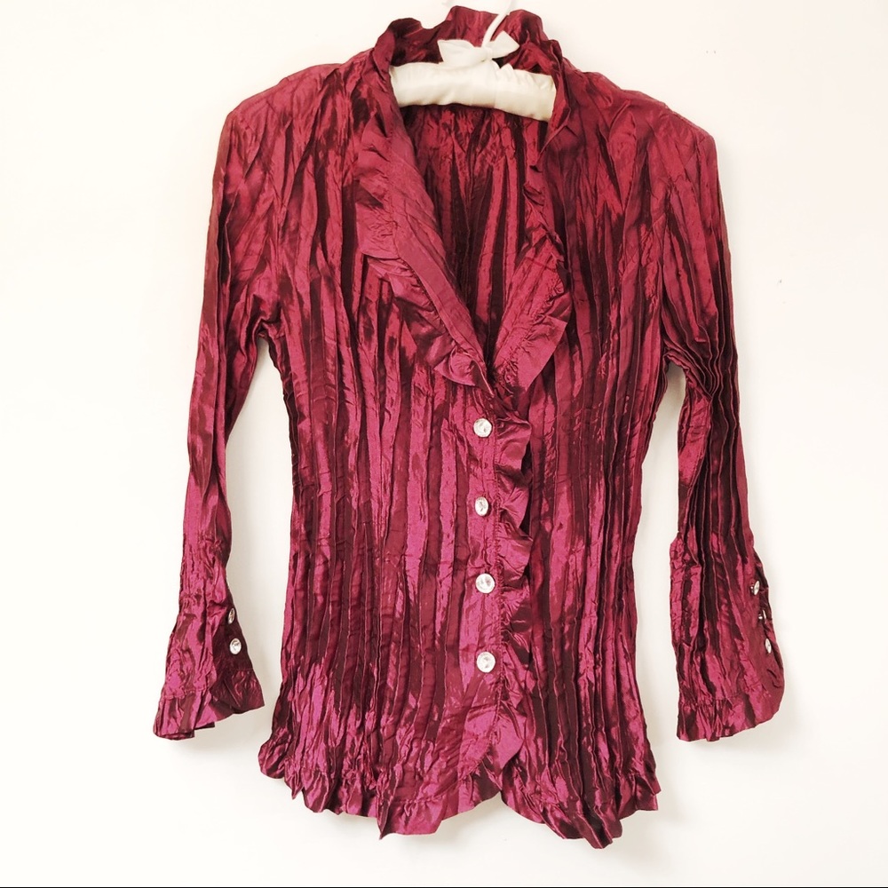 Piano Button Down Ruffled Collar Blouse